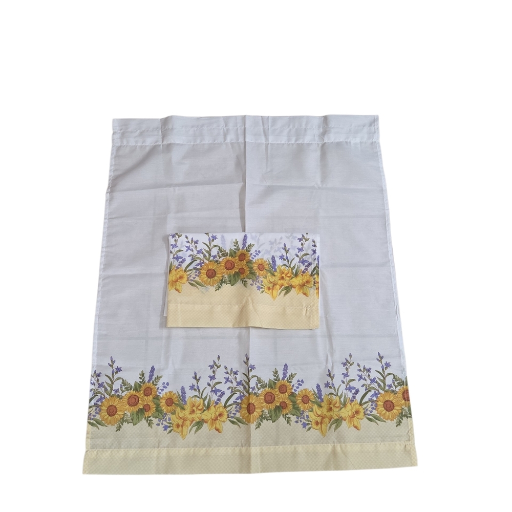 Kitchen Curtain White and Yellow Floral Border Set Of 2 New Sunflower Spring